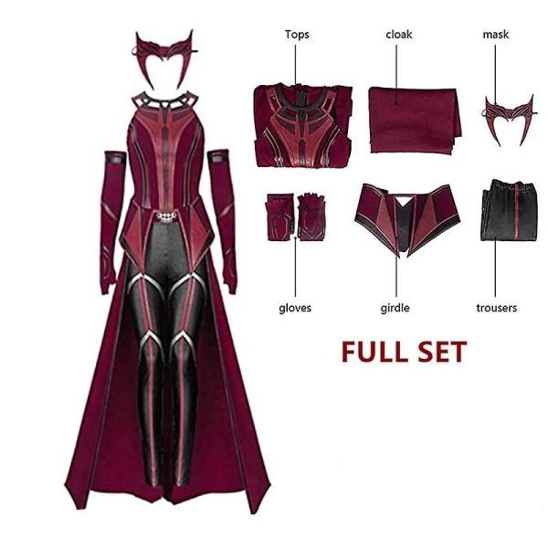 P-jsmen Kvinnlig Wanda Maximoff Cosplay Kostym Scarlet Witch Huvudbonad Kappa Och Byxor Full Set Outfit Halloween Tillbehör Rekvisita S Wanda