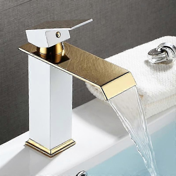 Högkvalitativ Mässing Svart Och Guld Badrum Blandare Kran Vattenfall Rostfritt Stål Hög Tvättställsblandare Stainless steel White Gold