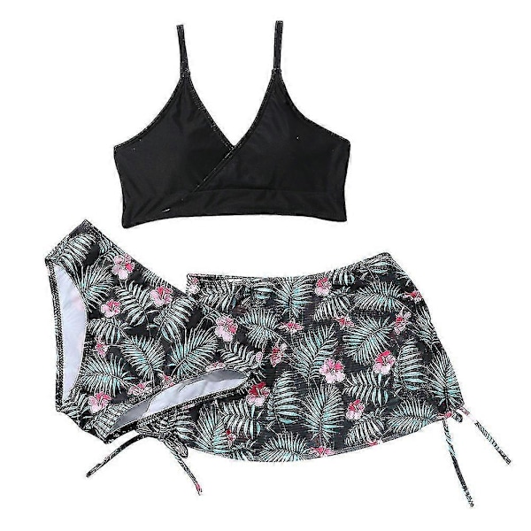 Sommar Tankini Set för Små Flickor, 3 Delar/set, Strand Surf Badkläder 8-12 År, Vadderad Bikini Baddräkt Set för Barn black 130