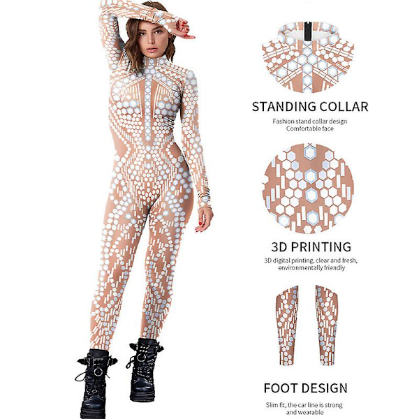 Naisten Halloween-asu Haalari Pitkähihainen Tiukka Catsuit 3D-printti Body Cosplay-asu L