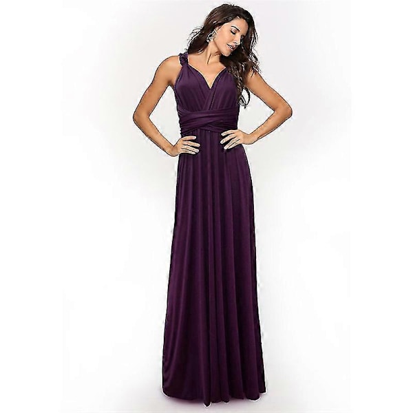 Kvinners Aften Multi Way Wrap Brudepike Formell Lang Maxi Kjole Ysm2035 Deep Purple M