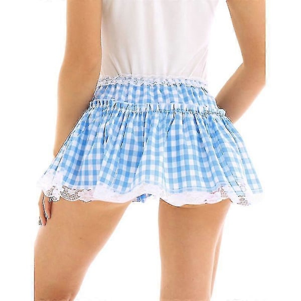 Dame Herre Ruffled Blondekant Plaid Plissert Kort Skjørt Gingham A-linje Miniskjørt Kr PINK S