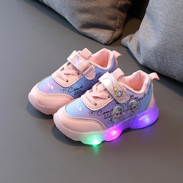 Frozen Elsa Mesh LED Luminous Sneakers Barn Skor Sommar Höst Pink 23