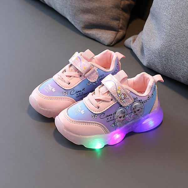 Frozen Elsa Mesh LED Lysende Sneakers Børnesko Sommer Efterår Pink 22