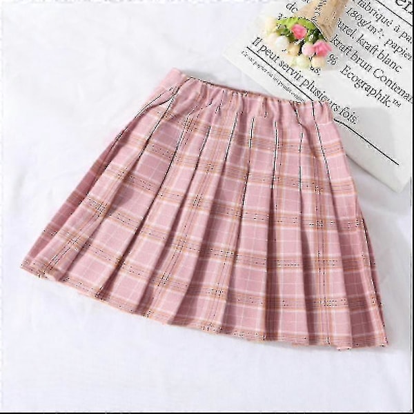 Lasten tyttöjen hame ruudullinen aktiivinen koulu 7-13 vuotta talvi musta pinkki vaaleanharmaa Pink 4-5 Years(120cm)
