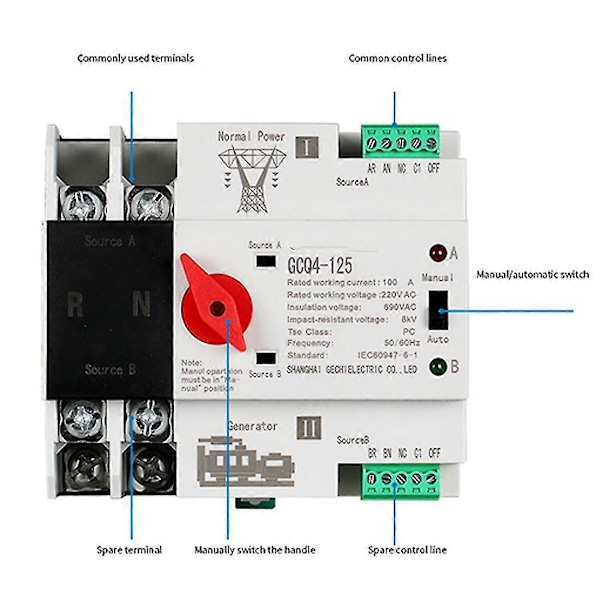 Enkeltfaset Din Skinne Ats Pc Dobbelt Automatisk Overførsel S 2p 63a Hold Overførsel S 5