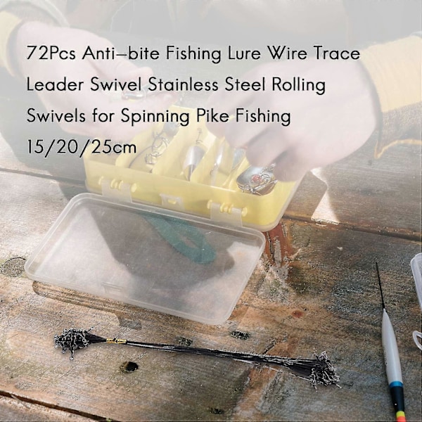 72 st Anti-bite Fiske Lure Wire Trace Leader Swivel Rostfritt Stål Rullande Swivels För Spinn