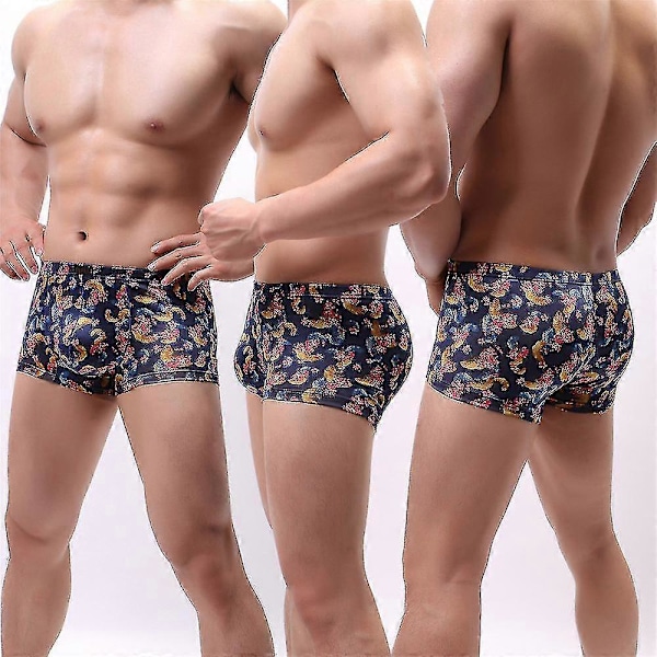 Herr Blommig Sexig Boxer Kalsonger Underkläder Stretch Trosor Shorts Royal Blue XL