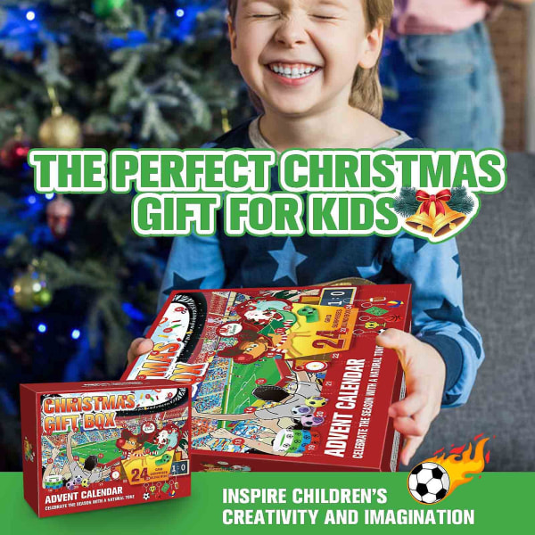 Ny design 24 dagars jul-adventskalender Nedräkningskalender för barnfotbollleksakspresent