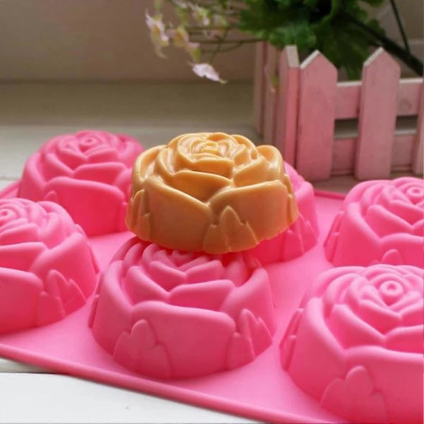 Kageform 3D Genanvendelig 6-rums Non-stick Rose Blomst Form Fondantform til Køkken
