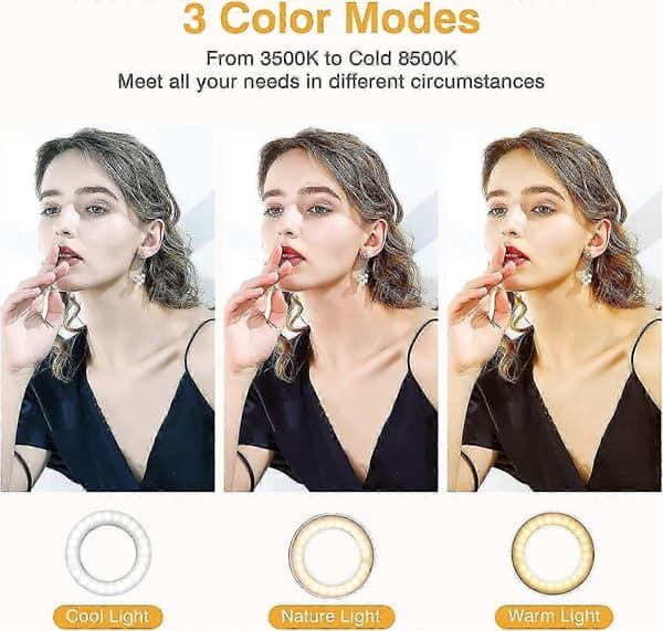 Clip-on Ring Light, Genopladelig 60 LED Selfie Ring Light til Telefon, Laptop, Tablet (3 Modeller)