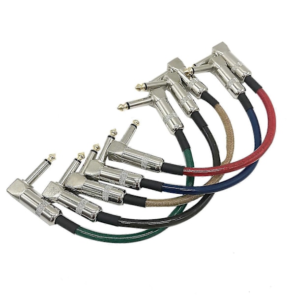 5st Gitarr Patch Pedal Kabel 15cm Lång Med 1/4 Tum 6.35mm Guld Högervinkel Kontakt Gitarr Patch Kabel