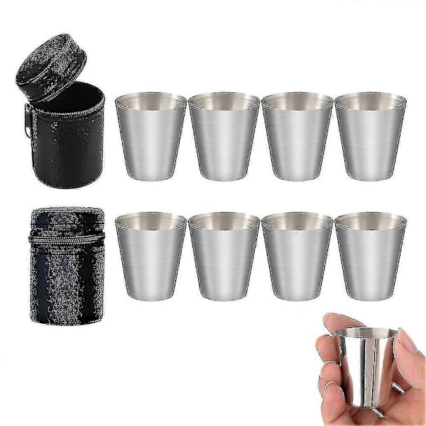 30ml Mini Rustfrit Stål Shotsglas Kop Drikke Vin Glas Med Læder Dæksel Taske Køkken Bar
