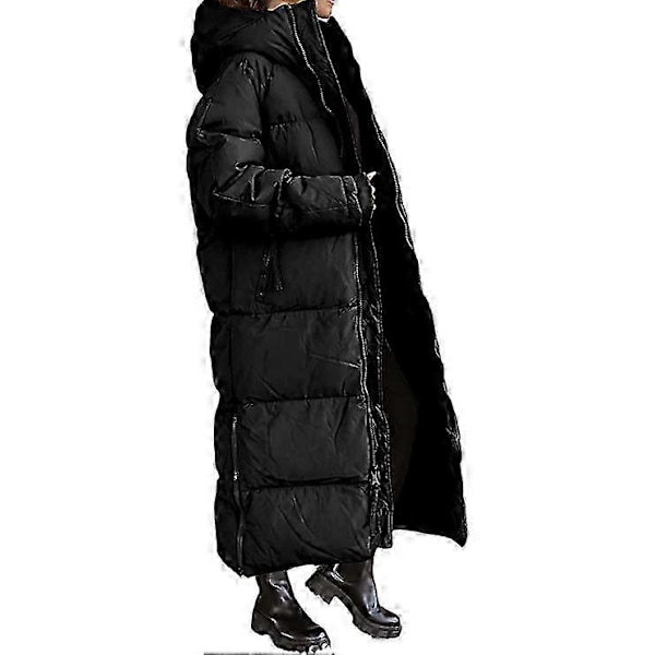 Naisten pitkä tikattu takki, hupullinen pitkähihainen puffer-takki s202412121443 Black S