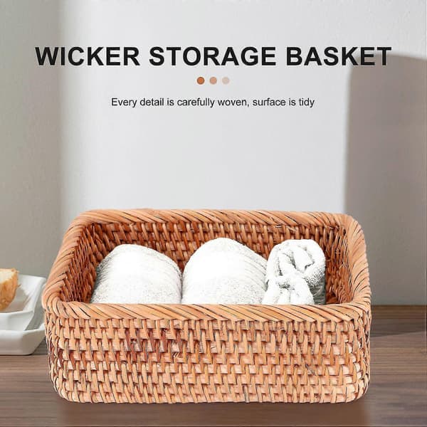 Vävd Rektangulär Korg i Wicker Frukt Te Bröd Picknick Box Kit Håll -