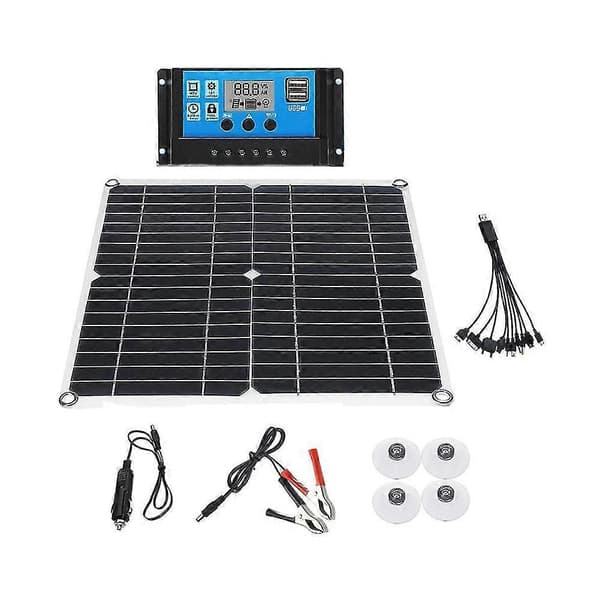 12v Bærbart Solcellepanelsett 2 Usb-laderporter Med 60a Solcelleladeregulator Off Grid Monokrystallinsk