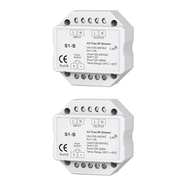 2x AC 110V - 220V S1-B LED Triac RF Himmennin Käyttää 2.4GHz Langatonta 120W-288W Push Himmennintä LED Kytkin Con