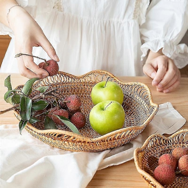Håndvevd Rattan Oppbevaringskurv Fruktkurv Flettet Vevd Brett Restaurant Liten Beholder Hjem Dec