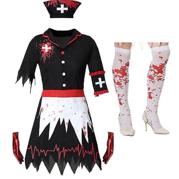 Vampyrer Zombie Blodig sjuksköterska Cosplay kostym Vuxna kvinnor Uniform Skräck Flicka Klänning Fina kläder Halloween Carnival Party XL