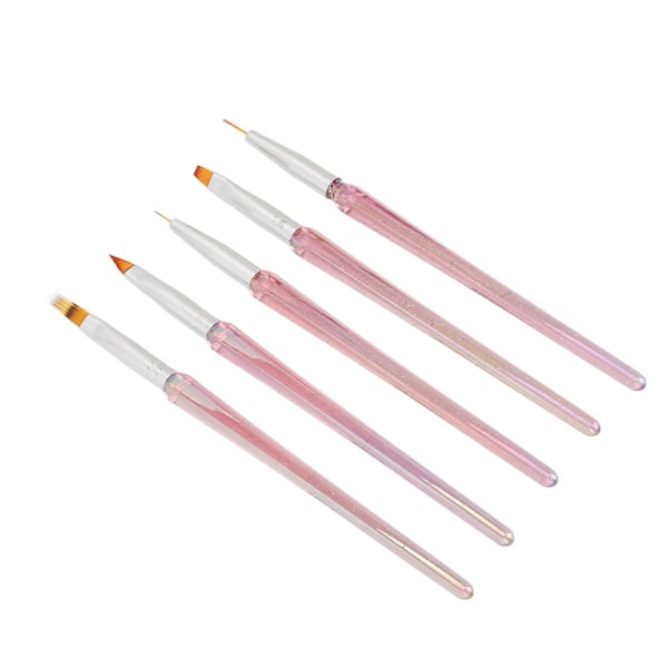 5-pack Nagelkonstborste Set Olika Former Tunna Ritning Nagelkonst Stripmålning Penslar Transparent Rosa