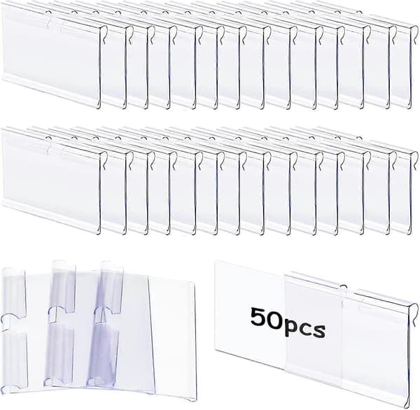 50 stk. transparente prisskilt prislappholder plastprislapperholder for trådhyller for prislapper