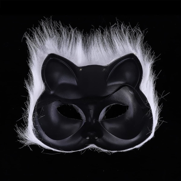 Furry Fox Mask Halloween Cosplay Kostym Halv Ansiktsslöja Glasögon Fancy Dress Ögonmask Halloween Party Makeup Rekvisita Dräkt Accessoar Djurfest Katt Ma White