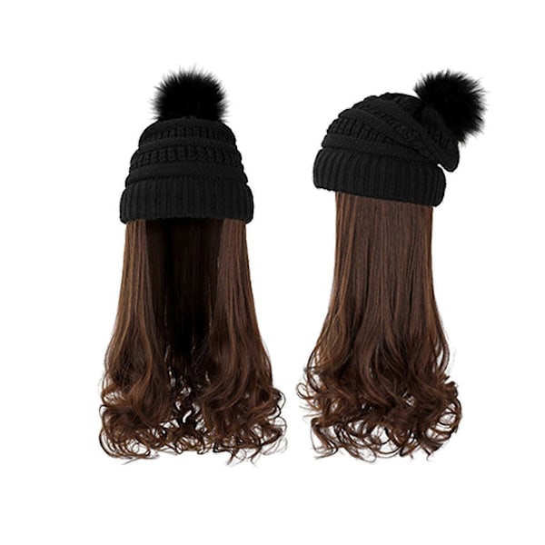 Fashion Långt Lockigt Hår Hatt Peruk En Stickad Mössa Ull Lockar Majs Perm Lockar