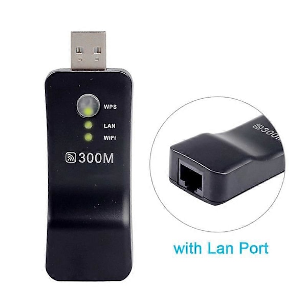 Bærbar Universal 300Mbps USB WiFi Trådløs Smart TV Netværksadapter Repeater