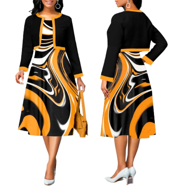 Ärmlös väst liten doftkappa tvådelad set moderiktig elegant digitaltryckt kjolset yellow 2XL