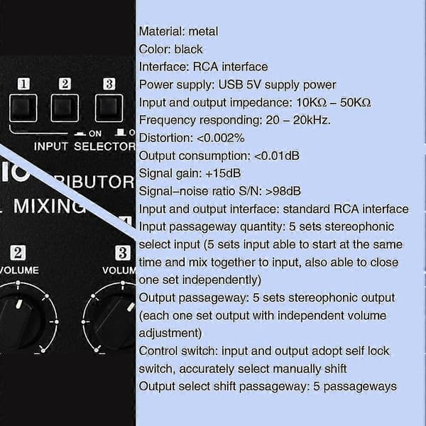 5 ind 5 ud Audio Frekvens Signal Vælg Lyd Mixing Distribuer Enhed/Input Switch/ RCA Interface