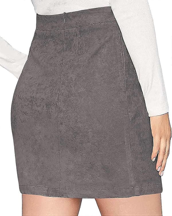 Dam Basic Faux Suede Hög Midja A-linje Mini Pennkjol