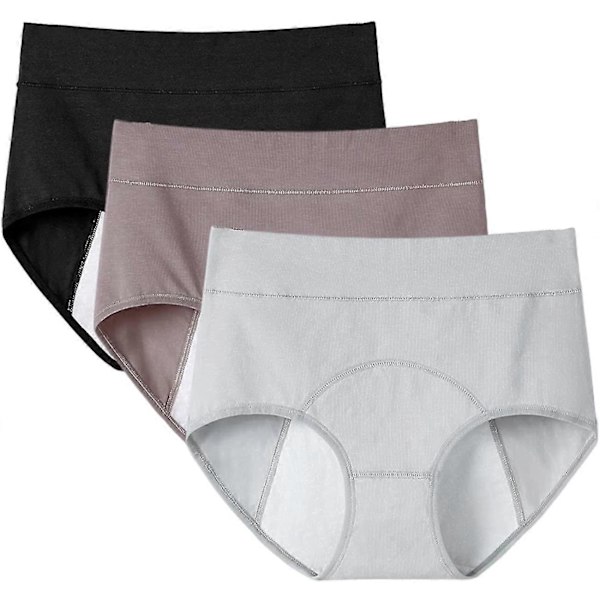 3 st Kvinnors Period Tätsäkra Trosor Menstruationstrosor Bomull Menstruationsunderkläder Black x Gray x Coffee XL