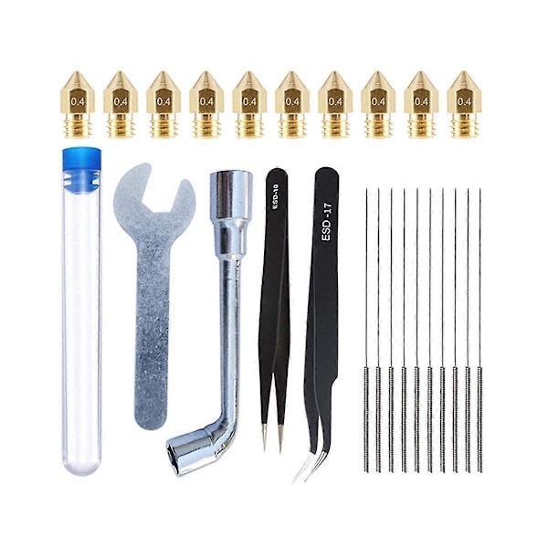 3D-printerdyser Kit med 10 stk Mk8 0,4 mm 3D-printer Messingdyser Ekstruder for 3D-printertilbehør