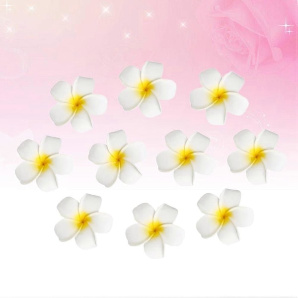 10 st 6cm Hawaii Blomma Hårklämma Hårnål Simulering Äggblomma Huvudbonad för Strand Luau Party (Vit med Gul)