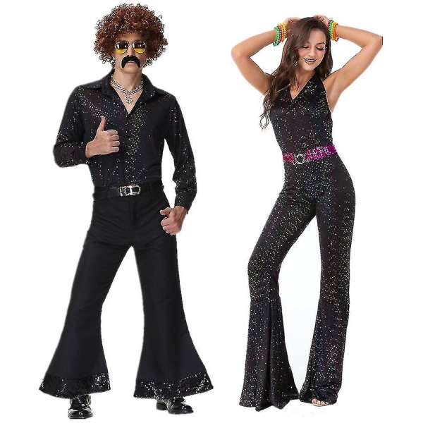 Halloween Karneval Party Vuxen Vintage 60-tal 70-tal Hippie Kostym Par Cosplay Musikfestival Retro Disco Maskerad Men M
