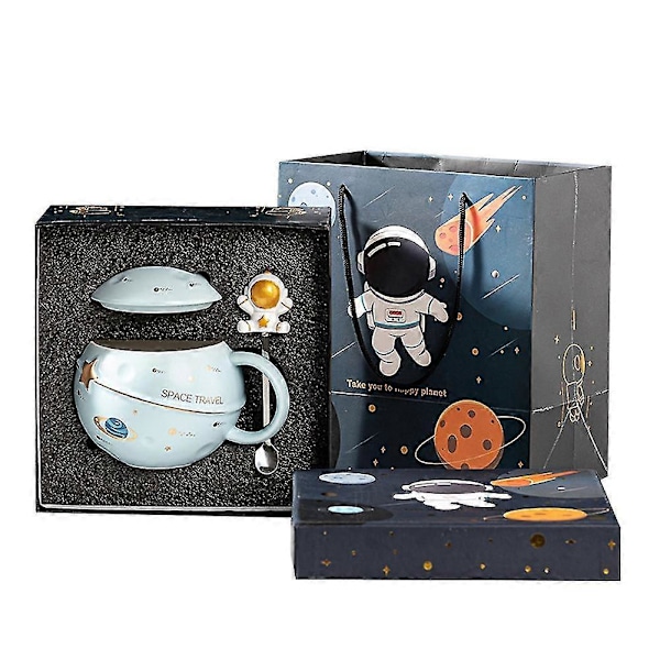 Søt Astronaut Kopp Med Lokk Og Skje, Kawaii Kopp Nyhet Kopp For Kaffe, Te Og Melk, Kopp Gave, W