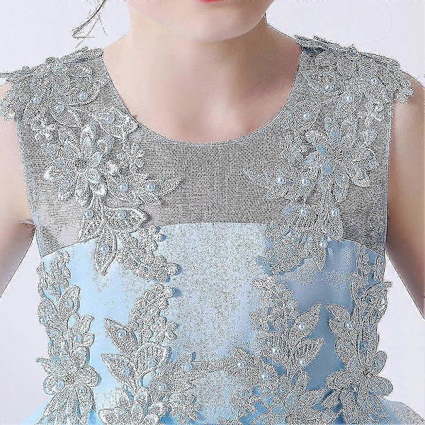 Blomsterflickaklänningar Ärmlös Blommig Spets Prinsessa Tyll Tutu Junior Brudtärna Bröllop Första Kommunion Fest Tävling Födelsedagsfest Maxi Balklänning Blue 11 12 Years