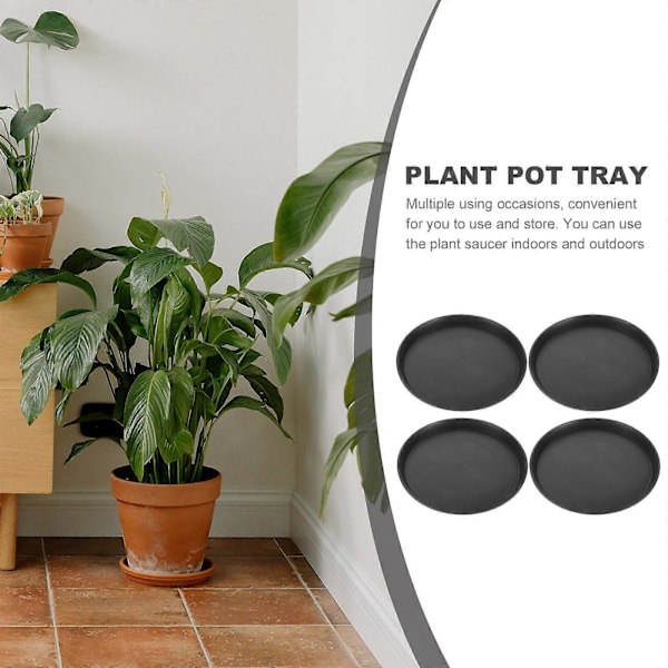 4 stk. Runde Plantebakker i Plastik Blomsterpottebakker Haveplantepotteholder Blomsterpottetilbehør