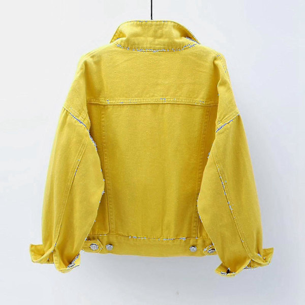 Dam Vår Och Höst Jackor Varm Enfärgad Långärmad Jeansjacka Ytterkläder Yellow XL