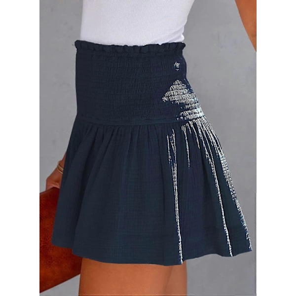 Damshorts Bomull Hög Elastisk Midja Plisserade Volang Söta Shorts Strand Flödande Vardagsshorts S-xl Blue Medium