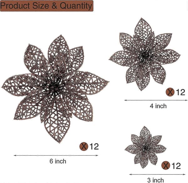 36 Stykker Glitter Julestjerne Blomster Julepynt. Glitrende Julestjerne Busker Jul