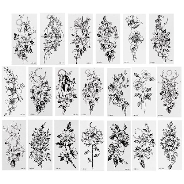 20 Ark Full Arm Tatoveringer Klistremerker Vanntette Midlertidige Blomstertatoveringer