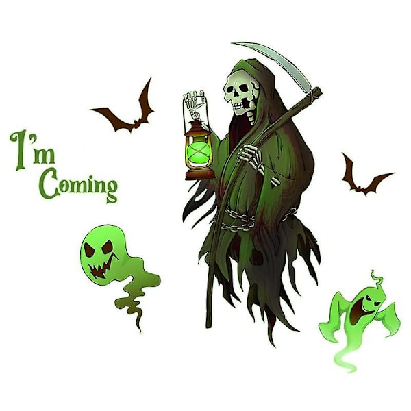 Viikatemies Seinätarra Hehkuu Pimeässä Aave Lepakko Viikatemies Halloween Seinätarra Halloween Seinätaide Tarra Pelottava Seinäsisustus