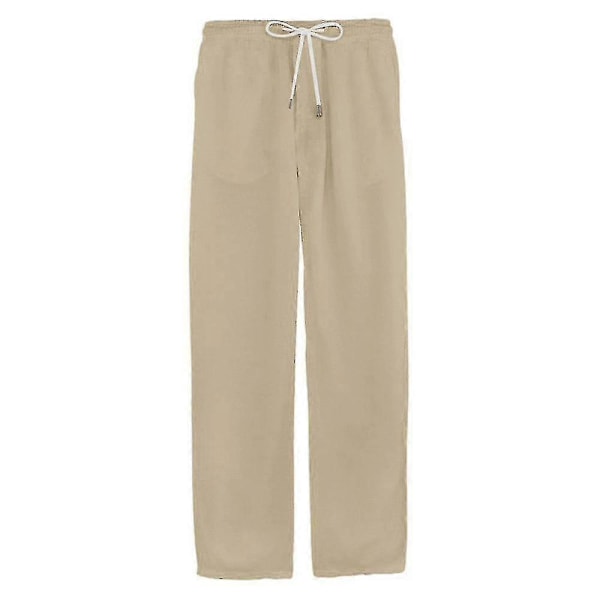 Herre Bomull Lin Bukser Elastisk Midje Casual Strand Yoga Bukser Khaki M