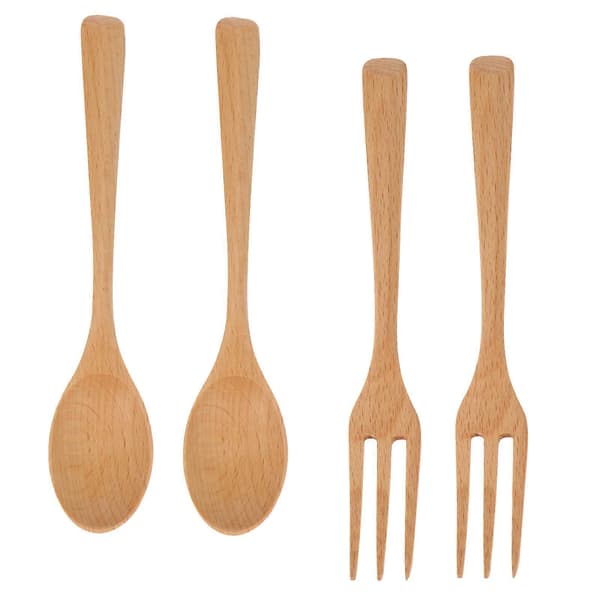 4 st Träbestick Set Gaffel Sked Kit Nedbrytbara Bordsservis (Träfärg)