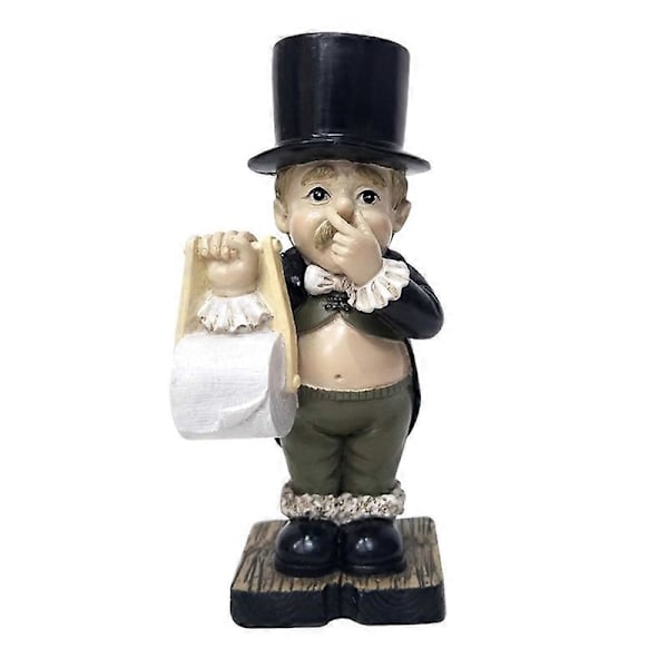 Komisk Intrikat Detaljerad Toalett Butler Staty Stabil Harts Hem Skulptur Heminredning