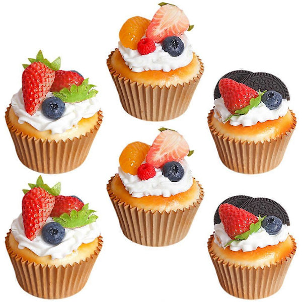 6 stk. Realistisk Cupcake Kunstig Cupcake Simulation Kage Falsk Mad Model til Foto