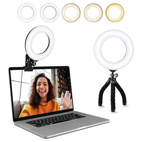 Ring Light Clip kannettavalle tietokoneelle jalustalla, videoneuvotteluvalo videomeikkiin