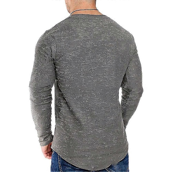 Miesten yksivärinen pyöreäkauluksinen t-paita, rento, pitkähihainen, slim fit, lihaksia korostava Gray XL