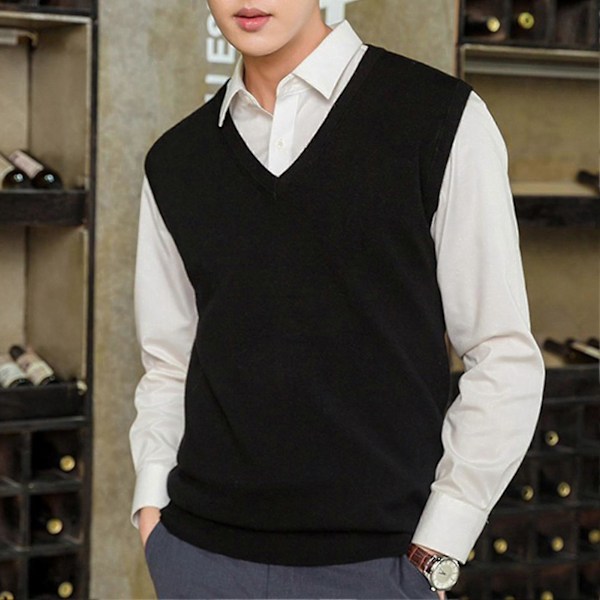 Ærmeløs Løs Varm Sweater Vest Herre V-hals Pullover Vest Camel M
